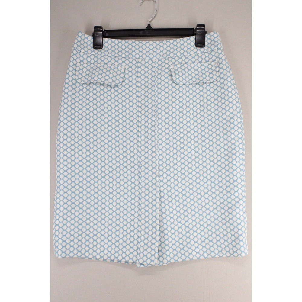 Ann Taylor Pencil Skirt 6 Blue White Geometric Cotton Blend Preppy Workwear